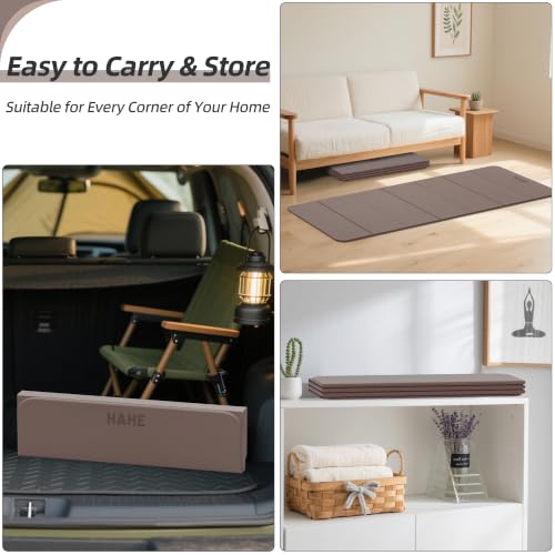 HAHE Foldable Yoga Mat 74"Lx32"Wx1/3"Thick, Folding Exercise Mats - color: Brown