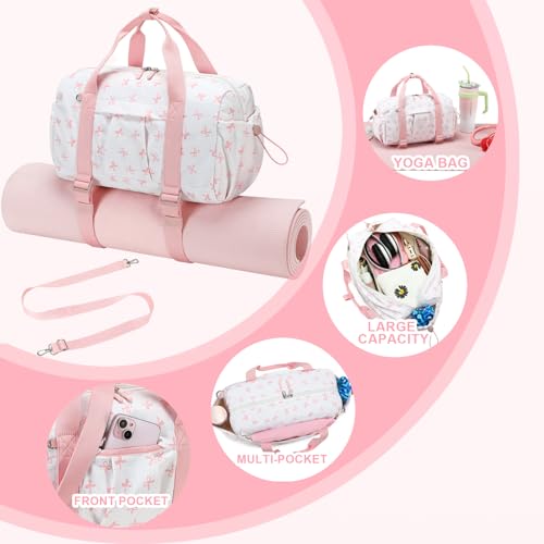 LEDAOU Small Gym Bag for Women - color: Pink Bow, size: Mini-14"