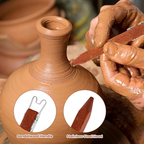 Pottery Trimming Tool for Clay and Ceramics Bottom Foot, 2 Pcs Clay Wheel Throwing Carving Scraper, Stainless Steel Shaper with Red Sandalwood Handle for Bowl Cup Vase, 4mm & 6mm
