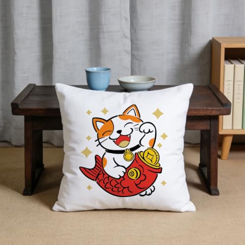 MAYJOYDIY 2 Styles Maneki Neko Fish Stencils Reusable Template with Paint Brush Cat 11.8×11.8" for Home Decoration Wood Wall Canvas Furniture - style: Maneki Neko