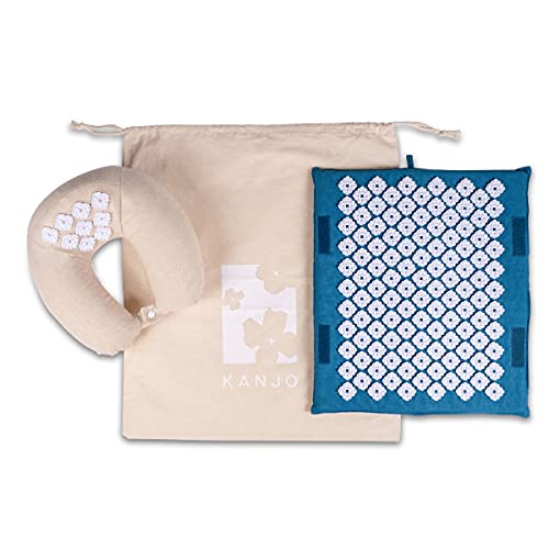Kanjo Travel Acupressure Set | Acupressure Neck Pillow & Compact Acupressure Mat for Neck, Foot & Back Pain Relief| Travel Pillow & Travel Mat Set for Stress Relief & Relaxation