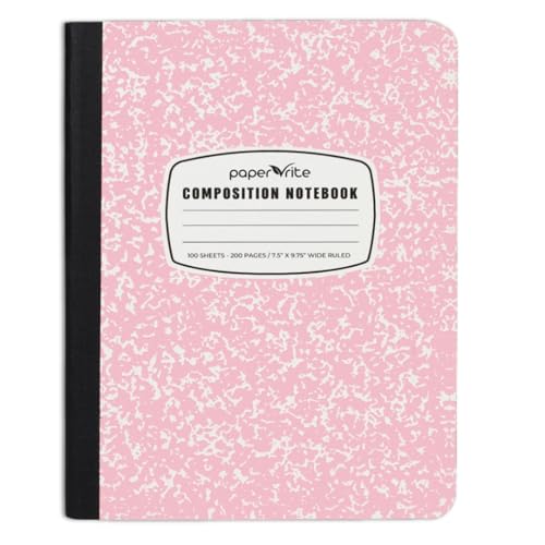 Paper Rite Wide Ruled Marble Composition Notebooks | Colorful Covers | 100 Sheets | For School Office Students | 9.75 x 7.5 in | Pack of 6