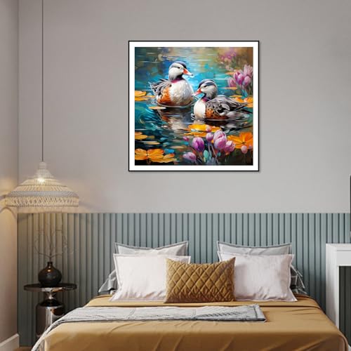 hill froeistung 5D Colorful Bird Diamond Art Painting Kits for Adults,Lake,Flower Diamond Art for Beginners, DIY Full Drill Mallard Duck Diamond Art Painting(12X12 inch) - color: HF-A024