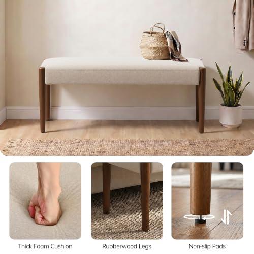 Usaint 42" End of Bed Bench with Wood Legs, Beige with Walnut Leg - color: Beige With Walnut Leg