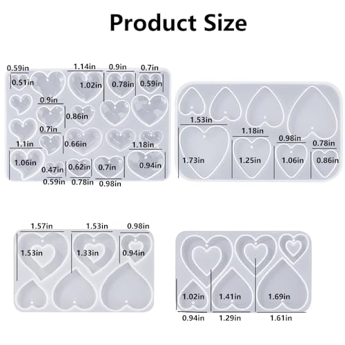 4PCSValentine's Day Heart Jewelry Silicone Mold Making Kit Ornament Silicone Mold for Casting Earring Epoxy UV Resin Keychain Cement Molds Hearts Chocolate Molds for Concrete Soap Keychain Craft Gummy
