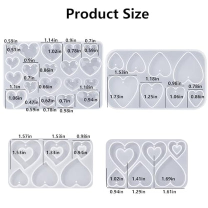 4PCSValentine's Day Heart Jewelry Silicone Mold Making Kit Ornament Silicone Mold for Casting Earring Epoxy UV Resin Keychain Cement Molds Hearts Chocolate Molds for Concrete Soap Keychain Craft Gummy