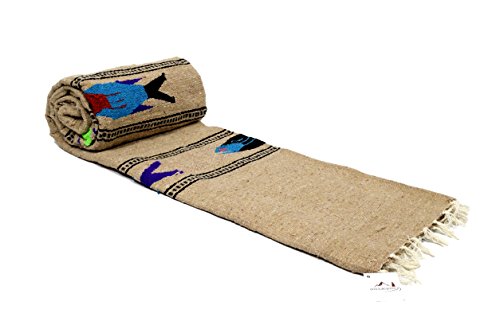 Open Road Goods Thick Mexican Yoga Blanket - Serape Fish Design - Handmade (Khaki) - color: Khaki