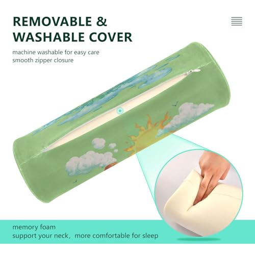 Bolster Pillow Neck Pillow Round Soft Health Memory Foam Pillows Long Cylindrical Body Pillow with Removable Cover Cute Back Yoga Dinosaur Sunglasses Volcano Green 17" x 5.5" - color: Dinosaur Sunglasses Volcano Geen
