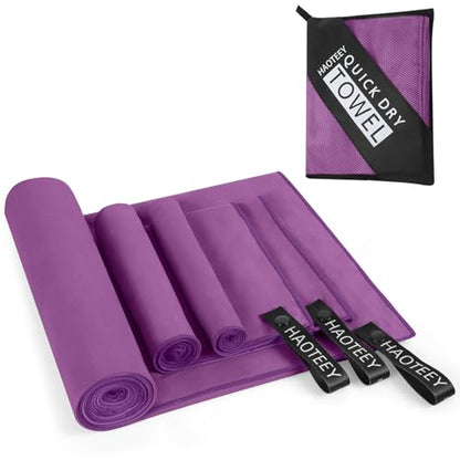 Quick Dry Travel Towel, 3 Sizes 1 Pack Camping Microfiber Towel, Lightweight Fast Drying Towels Set 60"x30", 30"x15", 15"x15" w/Bag for Gym, Beach, Hiking, Swimming, Purple - color: Purple