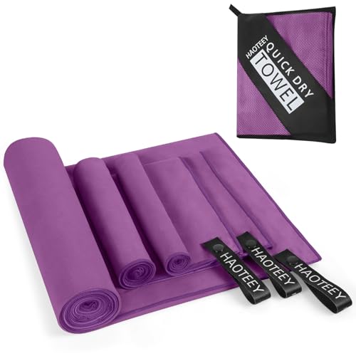 Quick Dry Travel Towel, 3 Sizes 1 Pack Camping Microfiber Towel, Lightweight Fast Drying Towels Set 60"x30", 30"x15", 15"x15" w/Bag for Gym, Beach, Hiking, Swimming, Purple - color: Purple