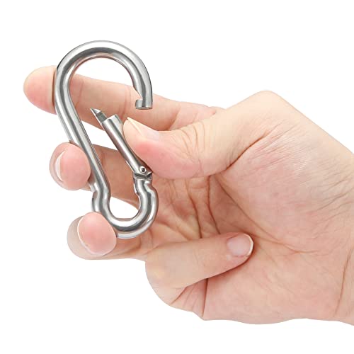 sprookber Stainless Steel Spring Snap Hook Carabiner - 304 Stainless Steel Caribeener Clips, Set of 6 - color: Silver, size: 3.15 Inch