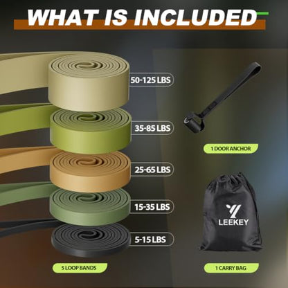 LEEKEY Resistance Bands for Pull Up Assist, Exercise & Workout Bands Set - color: 5-125LBS GREEN BROWN