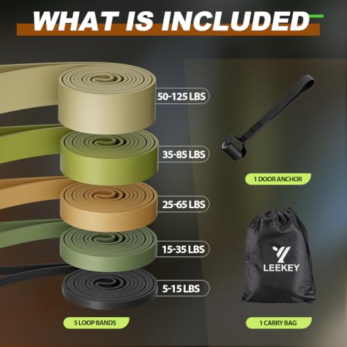 LEEKEY Resistance Bands for Pull Up Assist, Exercise & Workout Bands Set - color: 5-125LBS GREEN BROWN