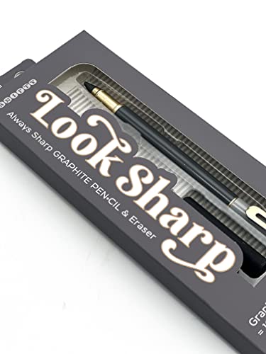 SNIFTY Look Sharp Always Sharp Pen•cil - Compressed graphite tip equals 100 pencils - Gray metal barrel + cap + eraser