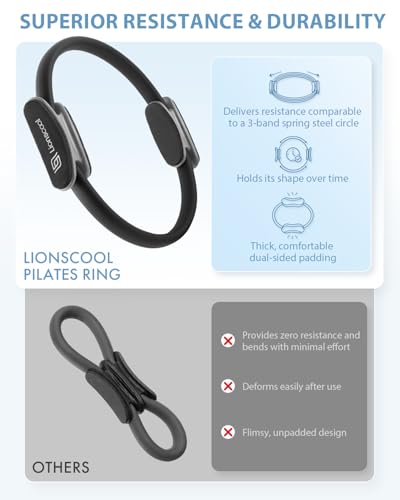 LIONSCOOL Pilates Ring Set 14" Magic Circle, 9" Mini Ball, Resistance Bands - color: Black