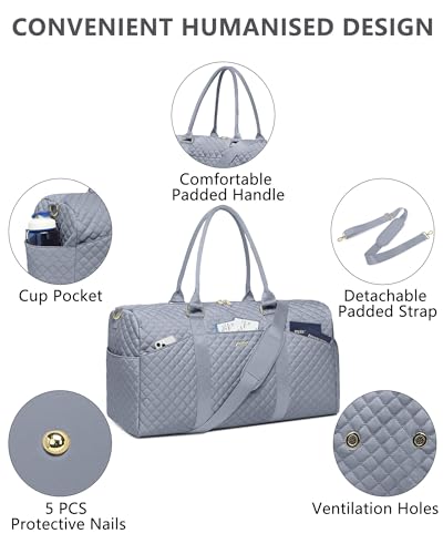 Women Weekender Travel Duffle Bag: Travel Duffel Overnight Bags with Shoe Compartment Large Carry on Tote with Toiletry Bag Weekend Traveling Yoga Gym Hospital Bag for Women with Wet Pocket Grey - color: 08-Blue Gray, size: Large