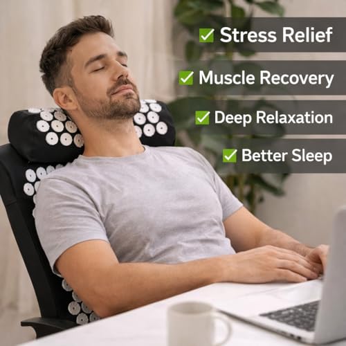 Acupressure Mat and Pillow Set for Back Pain Relief, Stress Relief, Muscle Relaxation, Improve Sleep, with Carry Bag