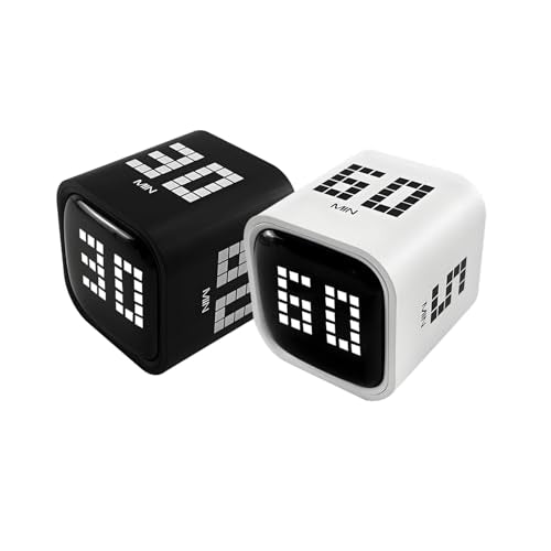 Qumox Digital Cube Timer, Rechargeable Flip Timer with Gravity Sensor & Manual Mode, 5/10/30/60 Minute Countdown, USB-C, LED Display, Vibration & Sound Alerts for Study, Work, Cooking, Fitness