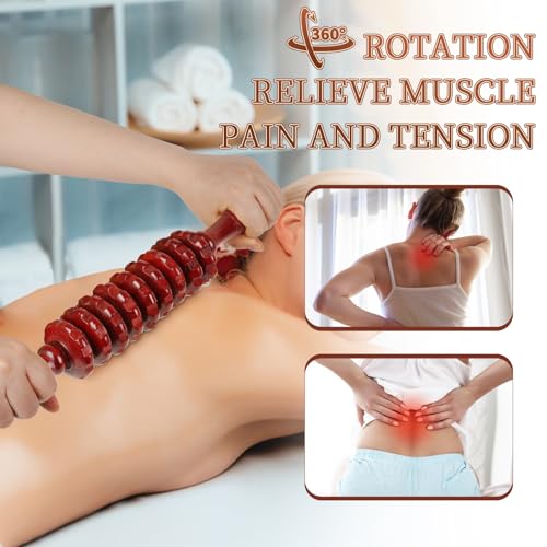 Liitrton Manual Wooden Massage Roller Stick for Muscle Relief, Red | Smooth Body Roller, Wood Therapy Massage Tools for Trigger Point Relief, Legs Sore Muscle Recovery - size: 9-Wheel-Red