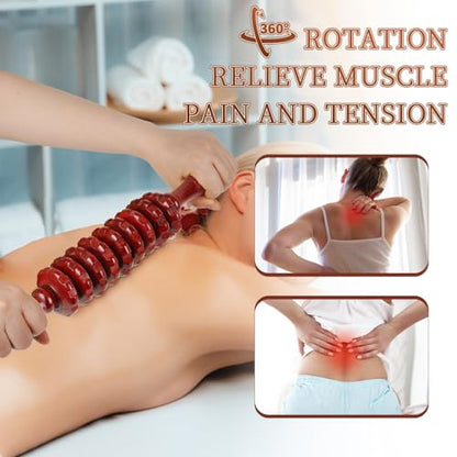 Liitrton Manual Wooden Massage Roller Stick for Muscle Relief, Red | Smooth Body Roller, Wood Therapy Massage Tools for Trigger Point Relief, Legs Sore Muscle Recovery - size: 9-Wheel-Red