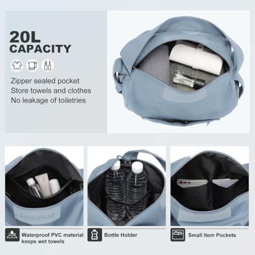 Womens Mini Gym Bag with Shoe Compartment 20L, Dusty Blue - color: Dusty Blue