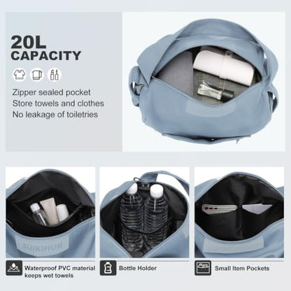 Womens Mini Gym Bag with Shoe Compartment 20L, Dusty Blue - color: Dusty Blue