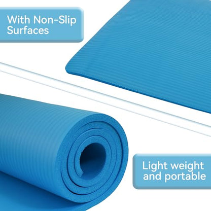 Fitvids Yoga Mat, 1/2-Inch Extra Thick High Density Exercise Mat, Anti-Tear Exercise Yoga Mat with Carrying Strap, Suitable for Various Yoga Exercises - color: Blue