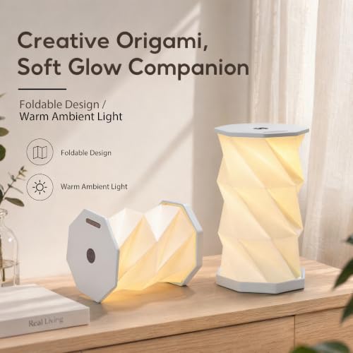 Portable Foldable Table Lamp, Japanese Gift, Paper Lantern Lights | Touch Control Dimmable Lamp with 3 Adjustable Heights, Rechargeable Warm Light, Travel Gifts for Women Men Couples (White) - color: White