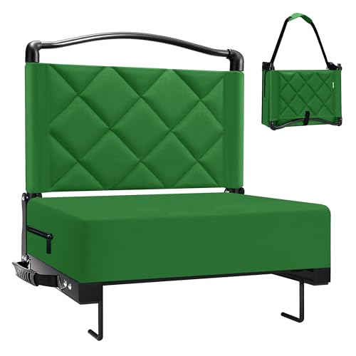 Stadium Seats with Back Support Cushion, Folding Stadium Seats for Bleachers Hold up 400lbs, Wide Bleacher Seat with Shoulder Strap & Handle Comfort for Sports Events (Green, 1pcs) - color: Without Pocket-green, size: 1pcs