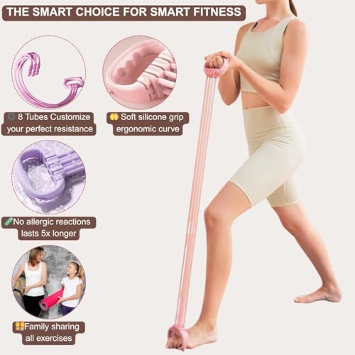 Resistance Bands with Handles for Women & Men | 8 Tube Adjustable Figure 8 Exercise Bands Set, Heavy Duty, Home Gym, Physical Therapy, Strength Training & Full Body Fitness - color: Purple