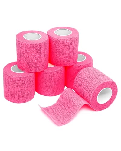 FriCARE Self Adhesive Bandage Wrap, Medical Tape in First Aid Kit, Pink | Elastic Cohesive Bandages for Sports/Vet/Wrist Ankle Wounds, 2 Inches X 5 Yards, Latex-free 6 Rolls - color: Pink