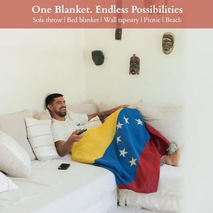 Venezuela 7 Stars Flag Woven Throw Blanket – Woven Not Printed – 50x70 Venezuelan Blanket for Couch, Bed or Wall – Made for Venezuelans Living Abroad - color: Venezuela