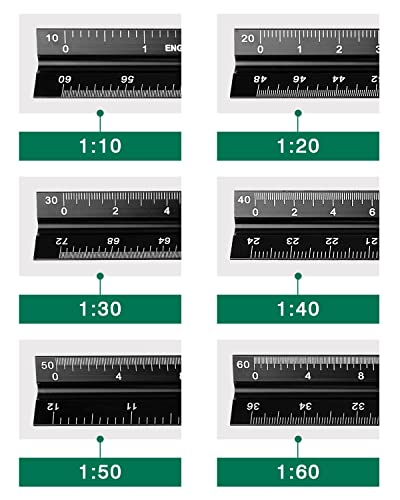 Engineer Scale Ruler 2 Pack 12-Inch Triangular Ruler Metal Scale Ruler for Blueprints Drafting Ruler for Civil Engineer, Draftsman - size: Engineer 2 Packs