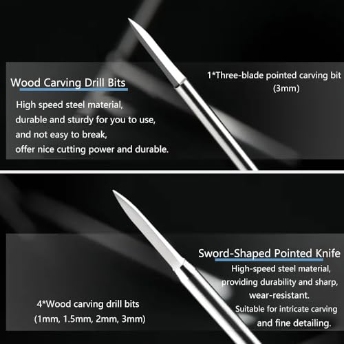 Wood Carving Drill Bits Set for Dremel Rotary Tool 6Pcs Engraving Drill Accessories Bit Wood Crafts Grinding Woodworking Tool with 3mm Shank for Carving Drilling Micro Sculpture