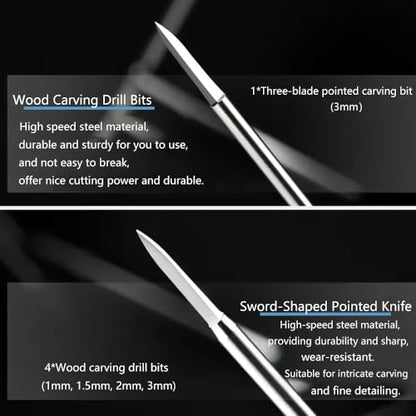 Wood Carving Drill Bits Set for Dremel Rotary Tool 6Pcs Engraving Drill Accessories Bit Wood Crafts Grinding Woodworking Tool with 3mm Shank for Carving Drilling Micro Sculpture