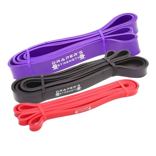 Draper's Strength Heavy Duty Resistance Stretch Loop Bands for Powerlifting Workout Exercise and Assisted Pull Ups - color: #09 3 Band Set Red-Purple