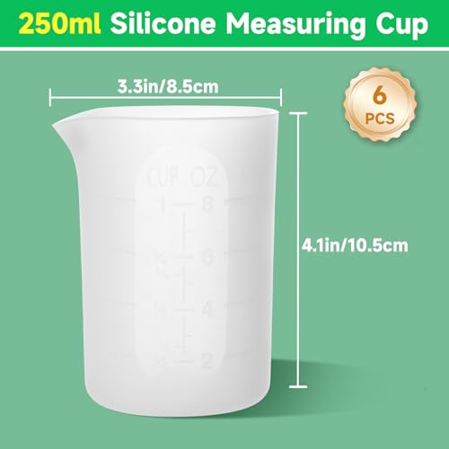 Gartful 250ml Large Silicone Measuring Cups, 8OZ Reusable Squeeze and Pour Resin Cups for Epoxy, Casting Molds, Slime, Craft Art Projects, Cup Making, Waxing, 6 Packs - size: 250ml*6
