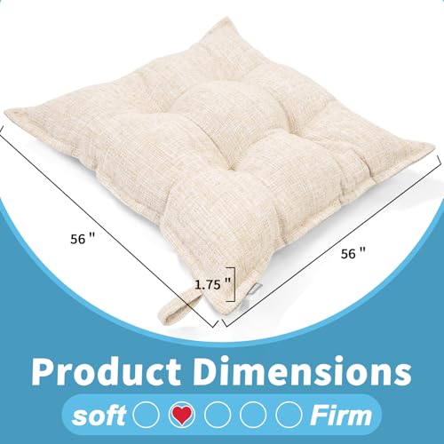 SINSOSSO Large Floor Pillow 22", Thickened Bite-Size Memory Foam Square Non-Slip Cushion for Office Back Support/Indoor Yoga/Chair Seat, Fashionable Color-Blocked Fabric & Washable, Beige, 1 PCS - color: Beige