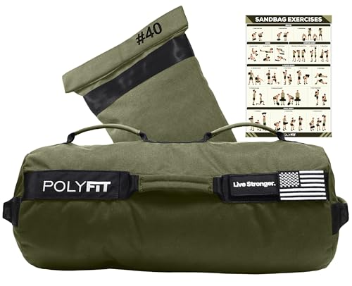 Polyfit Workout Sandbag Pro - Exact Sizing with Triple Closure Filler Bag - color: GREEN, size: 40 LB