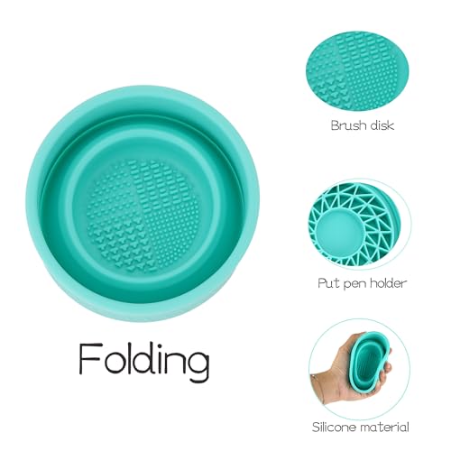 Collapsible Paint Brush Cleaner with Lid, Silicone Paint Water Cup with Scrubber Bottom for Watercolor Acrylic Oil Painting, Portable Brush Washer Holder for Artists & Students, Green