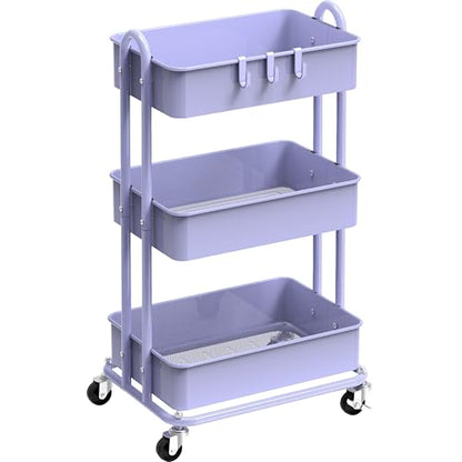 Simple Houseware 3-Tier Heavy Duty Metal Utility Rolling Cart, Purple - color: Purple