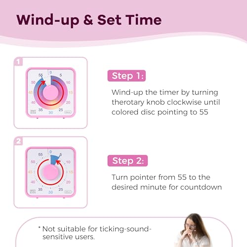 TWENTY5 SEVEN Countdown Timer 7.5 inch, 60 Minute 1 Hour Visual Timer for Classroom Teaching Tool Office Meeting, Mechanical Countdown Clock for Kids Exam Time Management Magnetic, Ombre Pink Macarons - color: Ombre Pink Macarons