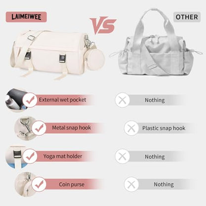 Small Gym Bag for Women Men, 15L Sports Workout Bag with Wet Pocket and Yoga Mat Holder, Lightweight & Water-Resistant Mini Travel Duffle Bag (Beige) - color: Beige