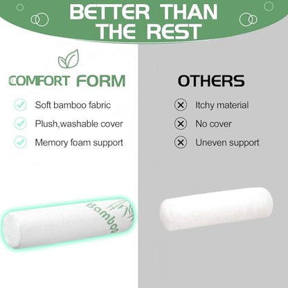 Bucherry 2 Pcs 18 x 4 Inches Cervical Neck Roll Memory Foam Pillow Cylinder Bolster Pillow for Bed Round Neck Support with Removable Washable Cover for Sleeping Travel Yoga Legs Back Lumbar - size: 18 x 4 Inches