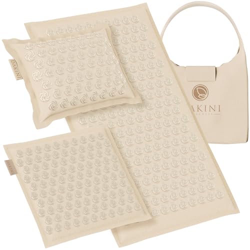 Acupressure Mat and Pillow Set with Mini Pad – Full Body Pain Relief | Mini pad targets hard-to-reach areas like feet, hands and neck for precise pressure relief - color: Natural Linen