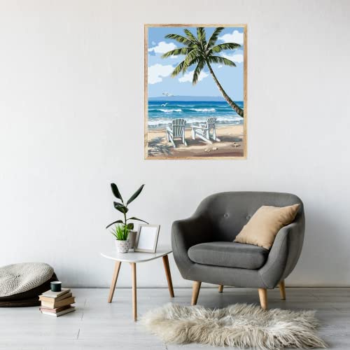 RMANA Acrylic Paint by Number Landscape On Canvas Art for Beginner Adults Students Teens Painting by Numbers DIY Arts Crafts Numero Advanced Abstract Sunny Beach Palm Tree Colorful Box Christmas Gift