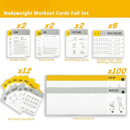 Bodyweight & Dumbbell Workout Cards - 100 Large 5"x3.5" Exercise Cards with 24 Strength Moves, Home & Gym Fitness Cards for Men & Women, Beginner Fitness Guide - color: Grey and Yellow