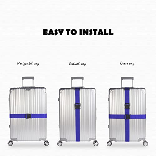 4pcs 74″×2″Luggage Straps for Suitcases,Adjustable Suitcase Straps and Heavy Duty Strap Buckle Packing Straps Travel Accessories,Navy Blue - color: Navy blue 4PCS