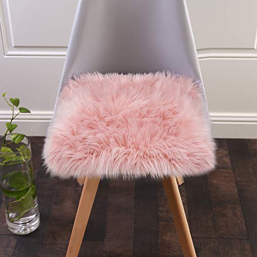 Softlife Pink Faux Fur Sheepskin Chair Cover Seat Cushion Pad Super Soft Area Rugs for Living Bedroom Sofa Dorm (1.6ft x 1.6ft) - color: Pink