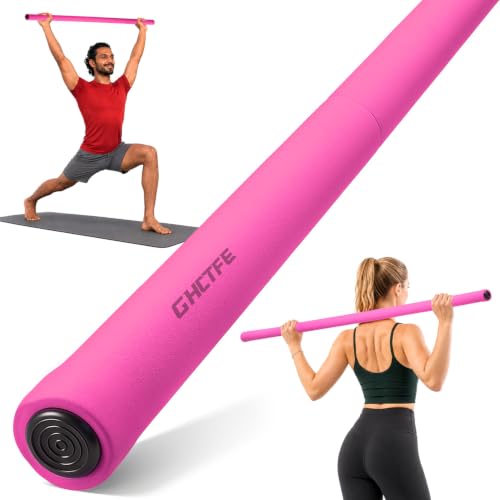 Adjustable Yoga Stick for Stretching & Balance, Upgraded Workout Pilates Equipment for Back Posture Corrector, 4-Section Steel Mobility Bar for Flexibility, Physical Therapy, Exercise Training - color: Pink